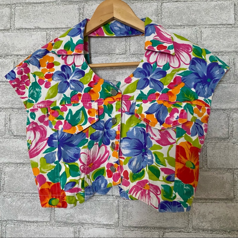 Emporio Gitano Vintage Denim Floral Crop Top